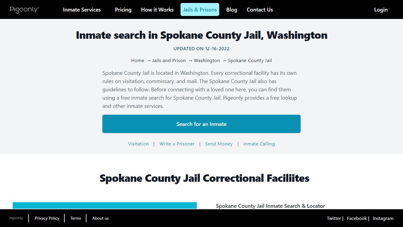 Inmate Search Spokane County Jail, Washington | Pigeonly