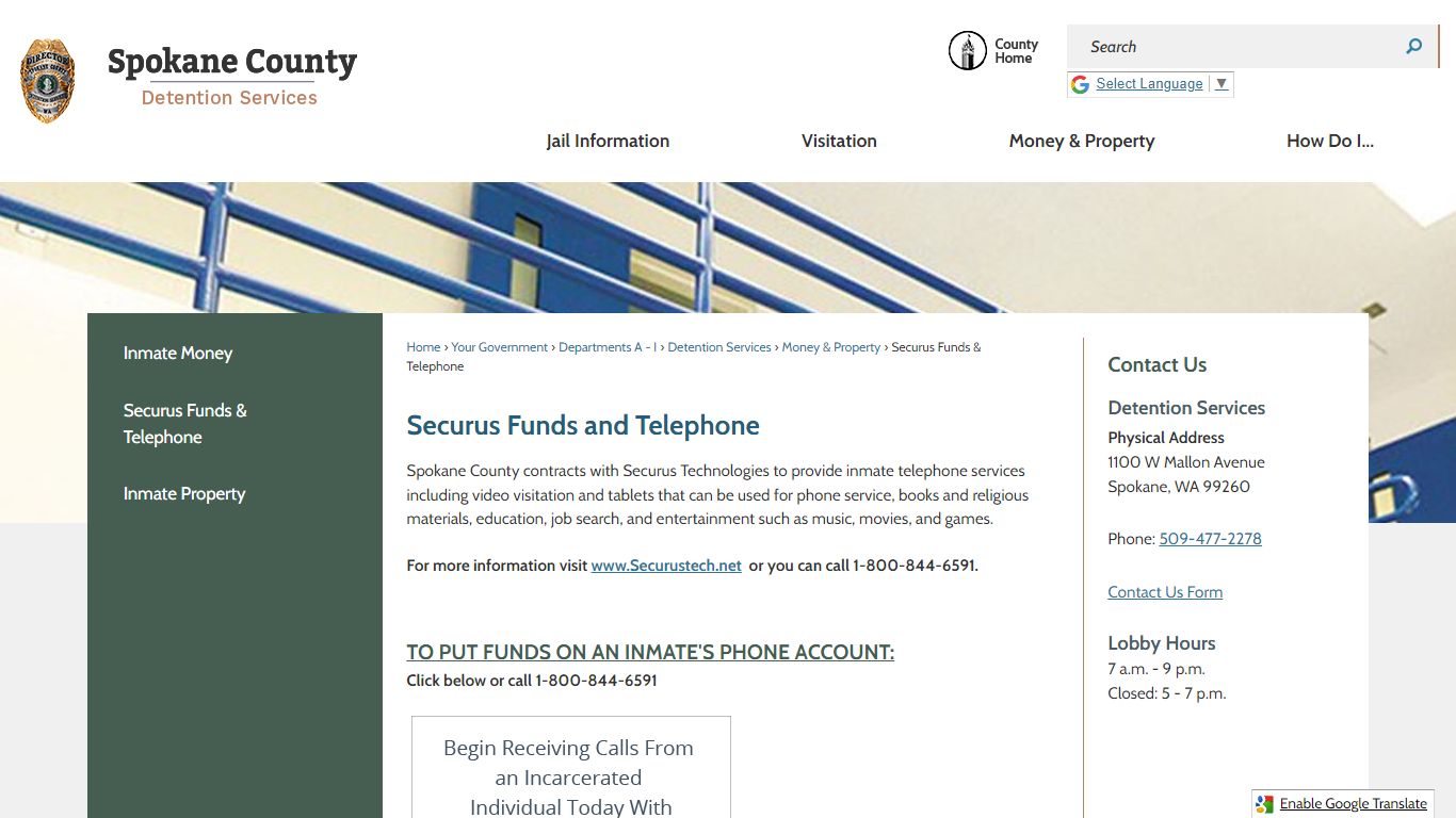 Securus Funds and Telephone | Spokane County, WA