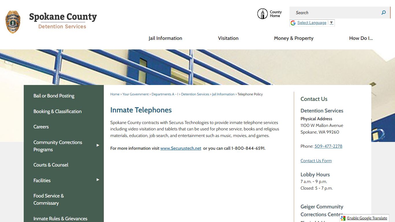 Inmate Telephones | Spokane County, WA